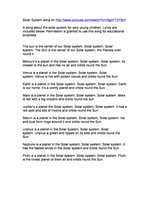 Solar System Song: Weblink and Words